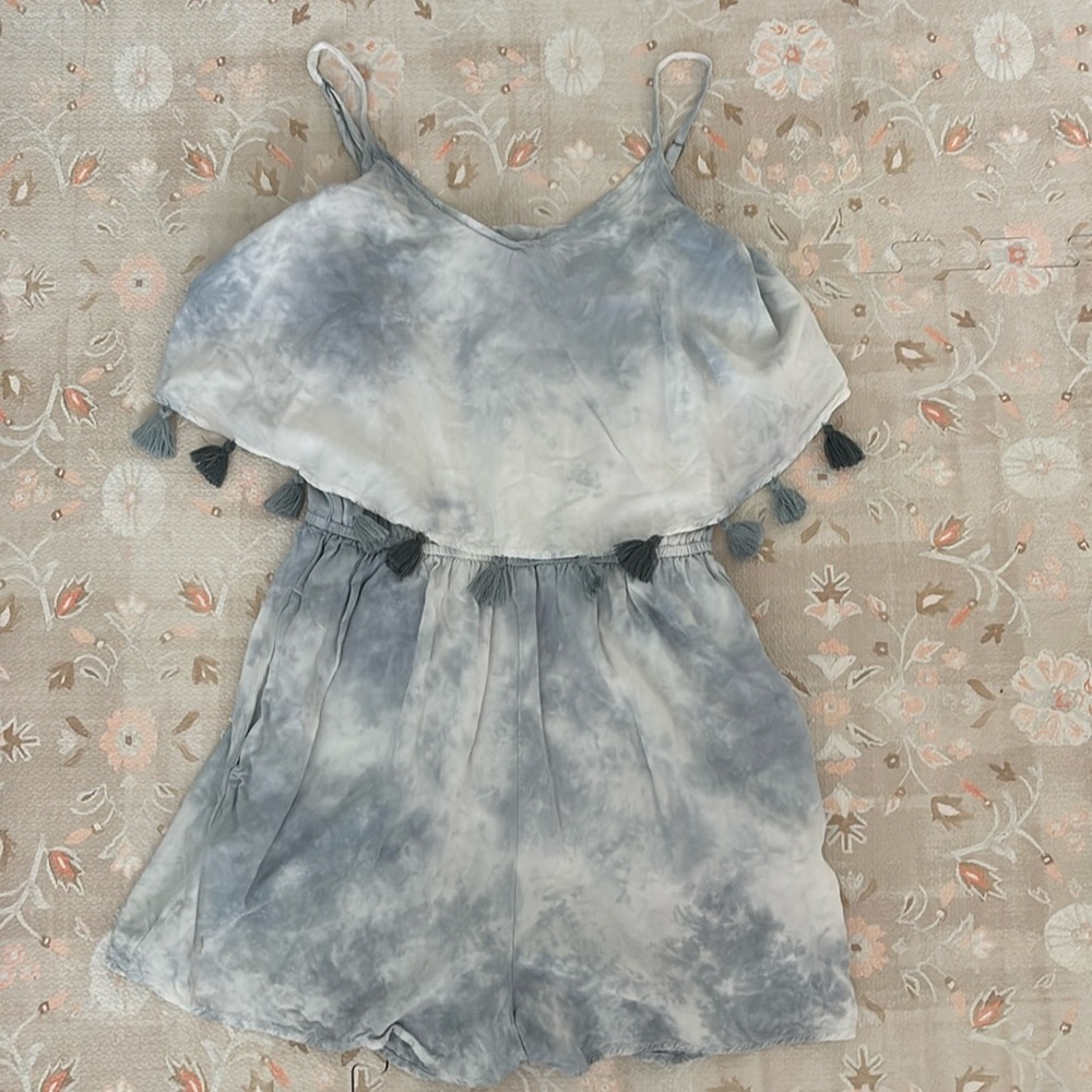American Eagle Blue Tie Die Tassle Romper XXS